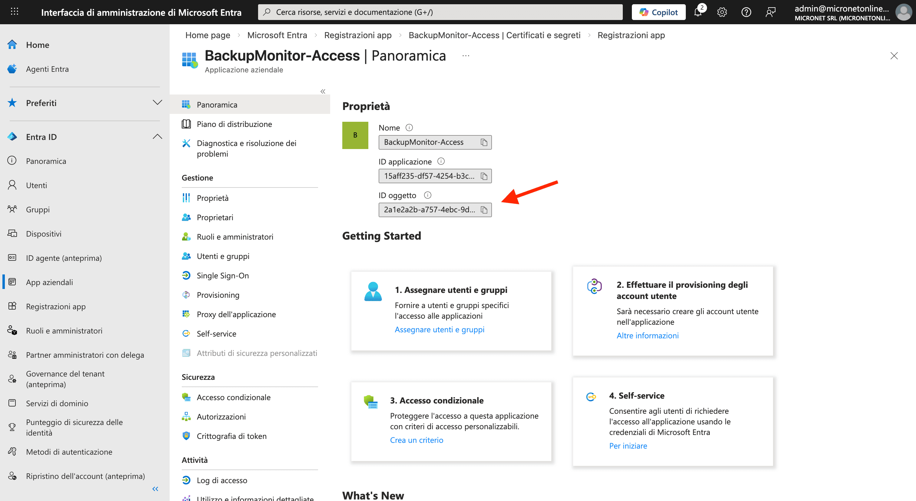 Recupero Object ID del Service Principal