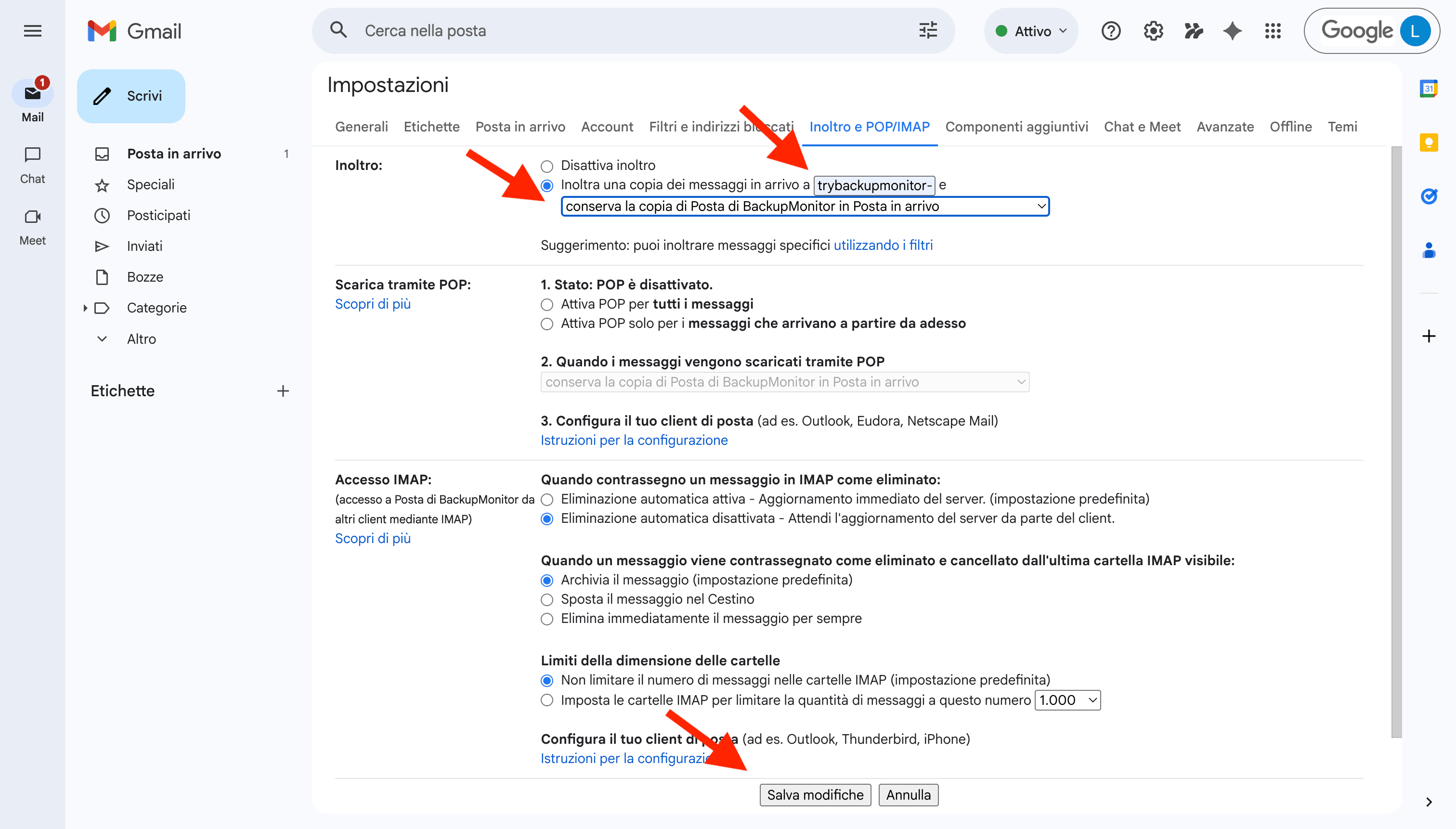 Salvataggio delle modifiche in Google Workspace / Gmail
